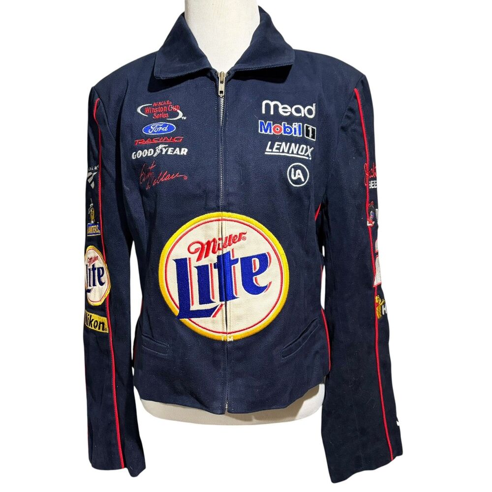 Chase Authentics Rusty Wallace Miller Lite NASCAR Racing Jacket Women L Y2K